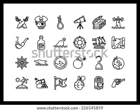 Set of simple icons in a modern style. Pirates in search of dangerous adventures and treasures.