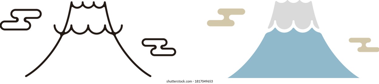 A set of simple icons for Mt. Fuji in Japan