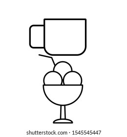 Set of simple icons with a mug and ice cream, three balls with a straw