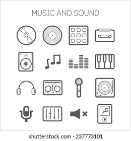 Set of simple icons with musical objects