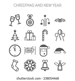 Set of simple icons for New Year and Christmas