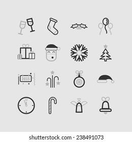 Set of simple icons for New Year and Christmas
