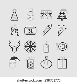 Set of simple icons for New Year and Christmas