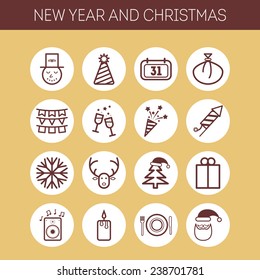 Set of simple icons for New Year and Christmas