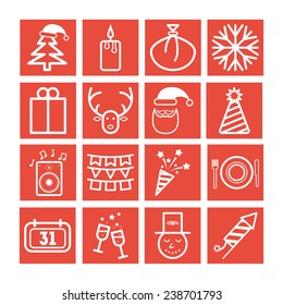 Set of simple icons for New Year and Christmas