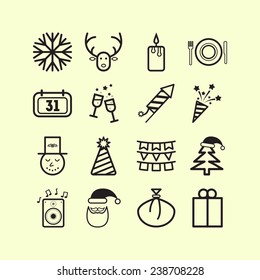 Set of simple icons for New Year and Christmas