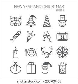 Set of simple icons for New Year and Christmas