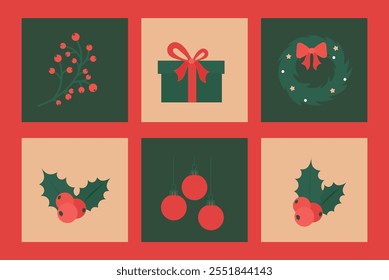 A set of simple icons for the new year, winter, holidays.