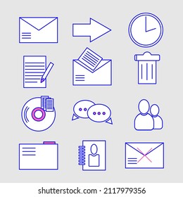 A set of simple icons on a mail theme. Simple icons with a blu stroke.