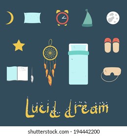 set of simple icons on a theme night of sleep and dreams svg