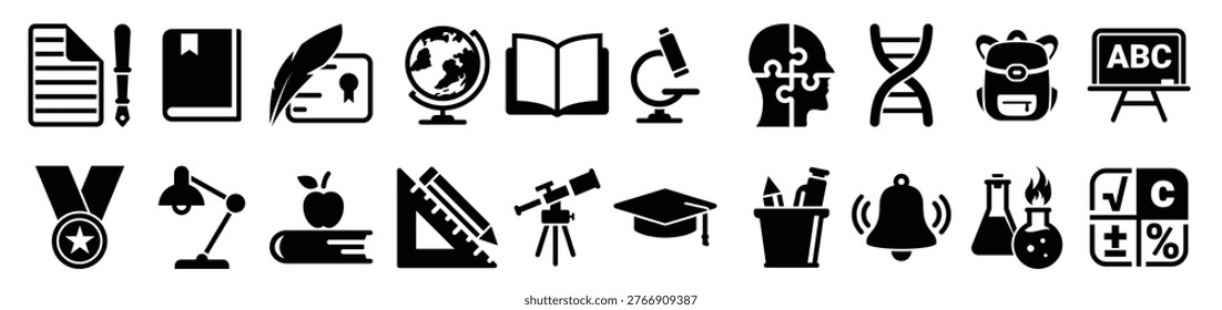 set of simple icons on a theme school education education