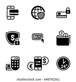 Set of simple icons on a theme Internet money, web, exchange, shopping, vector, set. White background