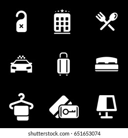 Set of simple icons on a theme Hotel, moving, traveling, vector, set. Black background