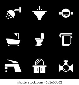 Set of simple icons on a theme Plumbing, shower, bathroom, coziness, bathroom, vector, set. Black background