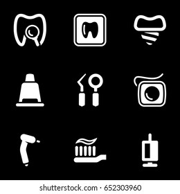 Set of simple icons on a theme Teeth, dentistry, vector, set. Black background