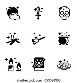 Set of simple icons on a theme Magic, forbidden, pentagram, cult, vector, set. White background