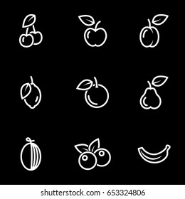 Set of simple icons on a theme Fruits, berries, goodies, vector, set. Black background