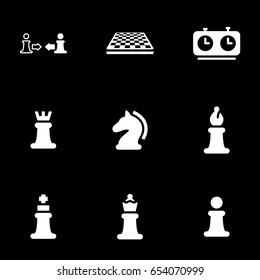 Set of simple icons on a theme Game, chess, competition, sport, vector, set. Black background