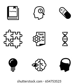 Set of simple icons on a theme Psychology, learning, and, learning, science, observation, vector, set. White background