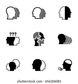 Set of simple icons on a theme Schizophrenia, mental health, psychology , vector, set. White background