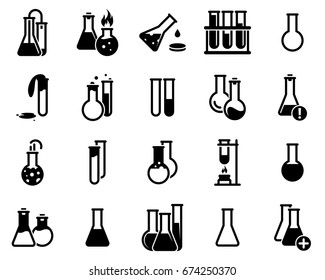 Set of simple icons on a theme Flask, laboratory, experiment, vector, design, collection, flat, sign, symbol,element, object, illustration. Black icons isolated against white background