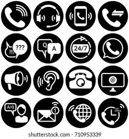Set of simple icons on a theme Technical support, service, questions, answers, communication, office, internet, marketing, advertising, vector, set. White background