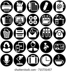 Set of simple icons on a theme workspace,time, Graph, working, table, business, work, space, vector, design, flat, sign, symbol, object, illustration. White background. Fill, glyph