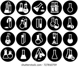 Set of simple icons on a theme Flask, laboratory, vector, design, collection, flat, sign, symbol, element, object, illustration. White background