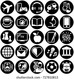 Set of simple icons on a theme Hobbies, entertainment, vector, design, collection, flat, sign, symbol,element, object, illustration. White background
