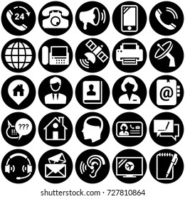 Set of simple icons on a theme Contact, connection, communication devices, vector, design, collection, flat, sign, symbol,element, object, illustration. White background