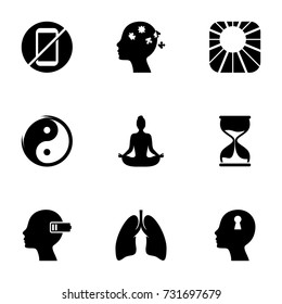 Set of simple icons on a theme meditation, vector, design, collection, flat, sign, symbol,element, object, illustration, isolated. White background. Fill, glyph