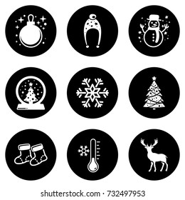 Set of simple icons on a theme Christmas, Happy New Year, Winter, vector, design, collection, flat, sign, symbol,element, object, illustration, isolated. White background