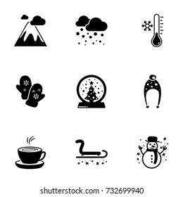 Set of simple icons on a theme winter, vector, design, collection, flat, sign, symbol,element, object, illustration, isolated. White background