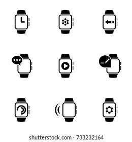 Set of simple icons on a theme smart watch, vector, design, collection, flat, sign, symbol,element, object, illustration, isolated. White background