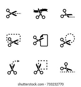 Set of simple icons on a theme scissors, vector, design, collection, flat, sign, symbol,element, object, illustration, isolated. White background