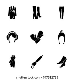 Set of simple icons on a theme women's clothing, vector, design, collection, flat, sign, symbol,element, object, illustration, isolated. White background
