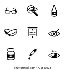 Set of simple icons on a theme Optometry, vector, design, collection, flat, sign, symbol,element, object, illustration, isolated. White background