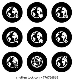 Set of simple icons on a theme Globe earth, vector, design, collection, flat, sign, symbol,element, object, illustration, isolated. White background