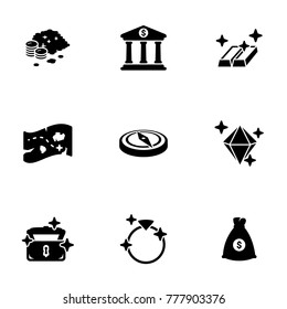 Set of simple icons on a theme Treasure, vector, design, collection, flat, sign, symbol,element, object, illustration, isolated. White background