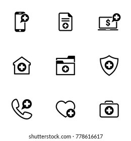 Set of simple icons on a theme Medical service, vector, design, collection, flat, sign, symbol,element, object, illustration, isolated. White background