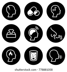 Set of simple icons on a theme Flu, sick people, vector, design, collection, flat, sign, symbol,element, object, illustration, isolated. White background