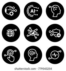 Set of simple icons on a theme Artificial Intelligence, vector, design, collection, flat, sign, symbol,element, object, illustration, isolated. White background