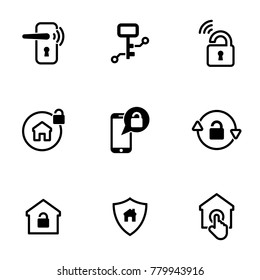 Set of simple icons on a theme Smart door lock, vector, design, collection, flat, sign, symbol,element, object, illustration, isolated. White background