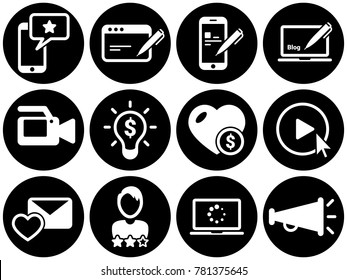 Set of simple icons on a theme Blogger, vector, design, collection, flat, sign, symbol,element, object, illustration, isolated. White background