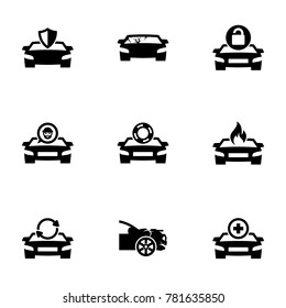 Set of simple icons on a theme Car insurance, vector, design, collection, flat, sign, symbol,element, object, illustration, isolated. White background