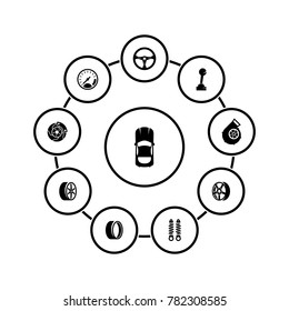 Set of simple icons on a theme Car, vector, isolated. White background