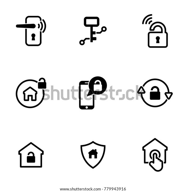 Set of simple icons on a theme\
Smart door lock, vector, design, collection, flat, sign,\
symbol,element, object, illustration, isolated. White\
background