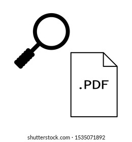Set of simple icons with PDF documents and magnifier