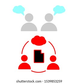 Set of simple icons with person conversation and file transfer