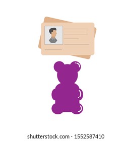 Set of simple icons with person and Id card and marmalade bear